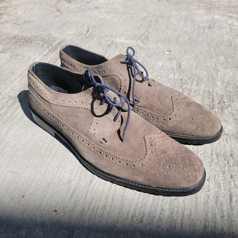 BEN SHERMAN Men's‎ Sz 13 Wingtip Brogue Oxford Loafers Grey Suede Leather Italy